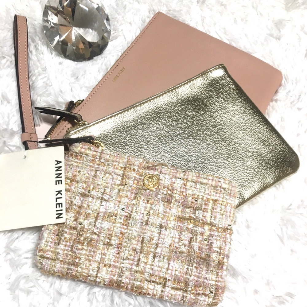 Ann Klein 3-Piece Soft Pink & Gold Wristlet set